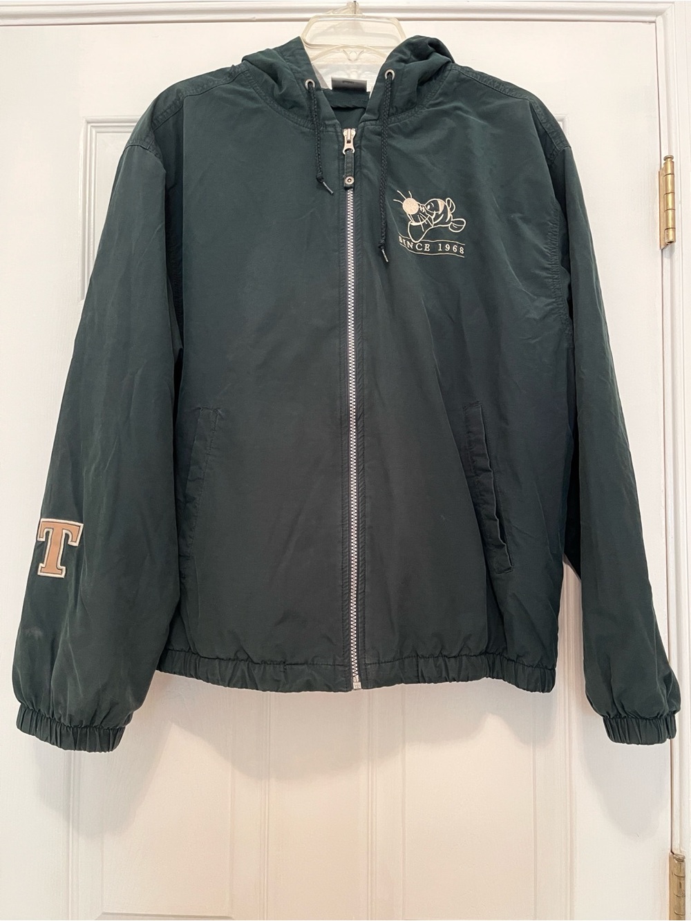 Disney Hooded Windbreaker Jacket in Dark Green with Cream Accents